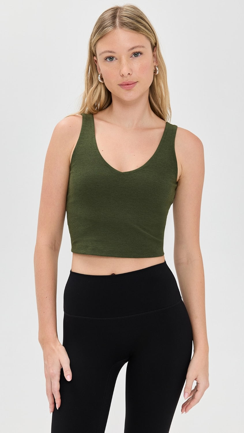 Spacedye Good Day Cropped Tank by Beyond Yoga | Army Green Heather