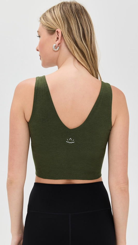 Spacedye Good Day Cropped Tank by Beyond Yoga | Army Green Heather