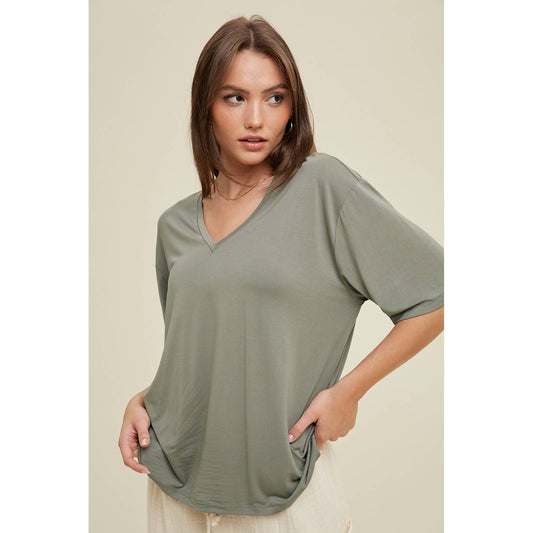 Drop Shoulder V-Neck Knit Top by Wishlist Apparel | G. Mint - Zen&Zip