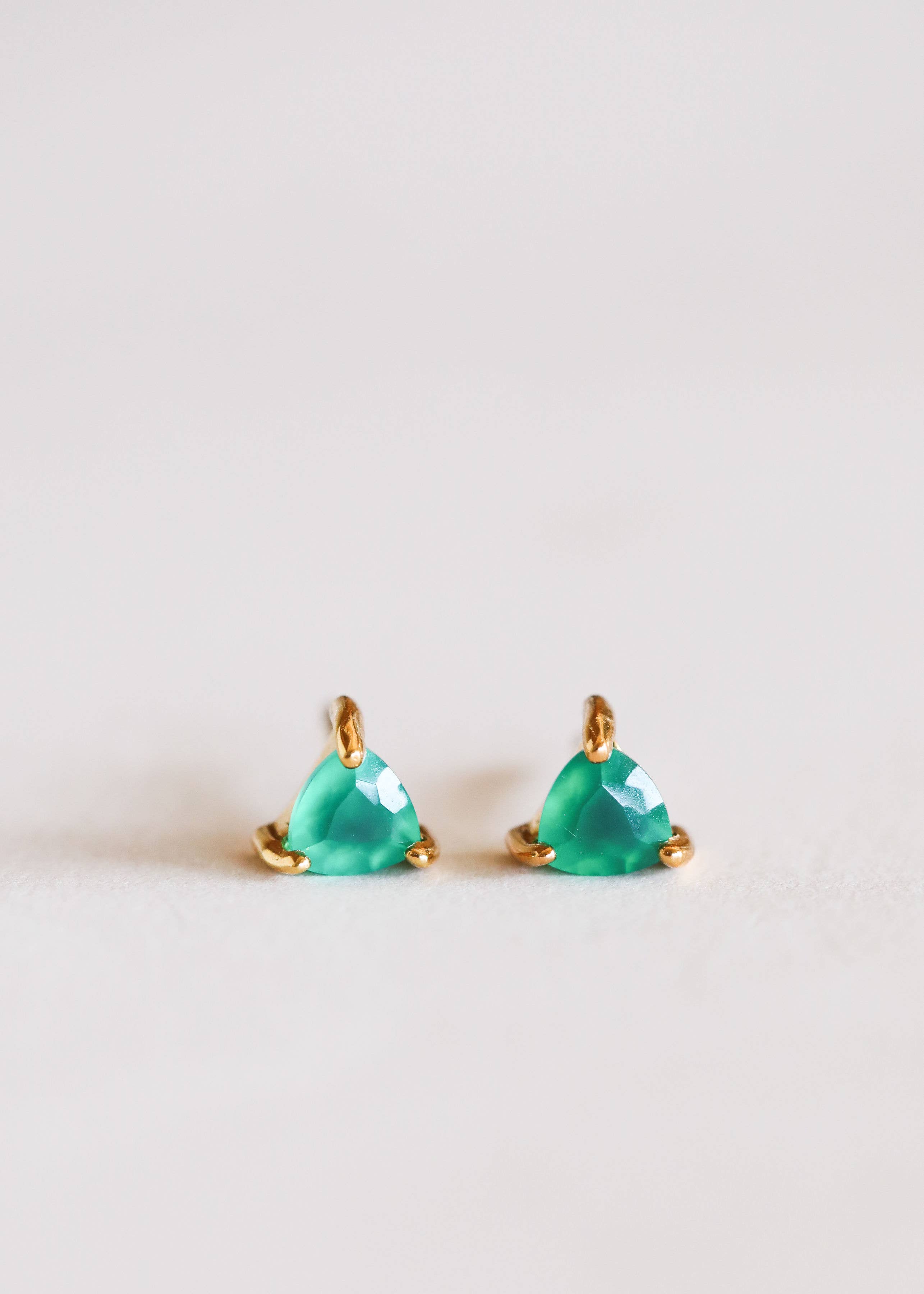 Mini Energy Gem - Green Onyx - Gold Earrings