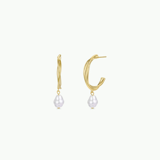 Twisted Pearl Drop Hoop by JaxKelly | Gold Earrings - Zen&Zip