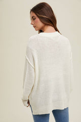 Raw Edge Detail V-Neck Sweater by Wishlist Apparel | Off White - Zen&Zip