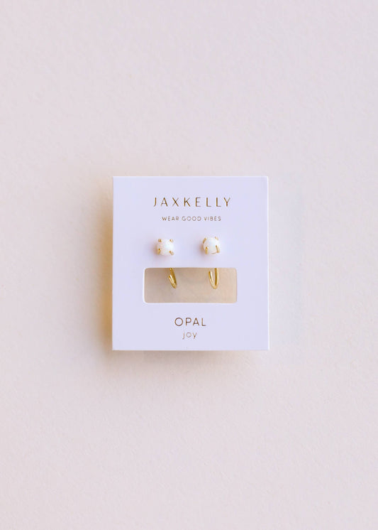 Huggies Earrings by JaxKelly | White Opal - Zen&Zip