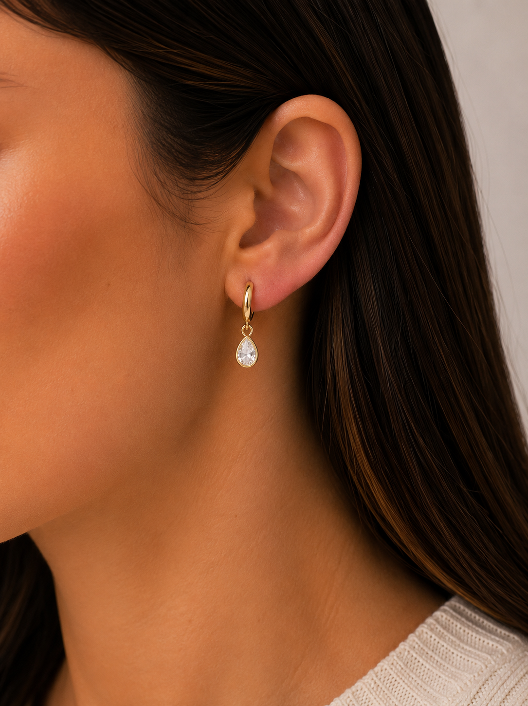 Teardrop Charm Hoop by JaxKelly | White CZ