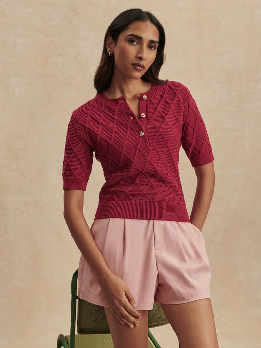 Merryn Diamond Knit Top by Varley | Rich Raspberry