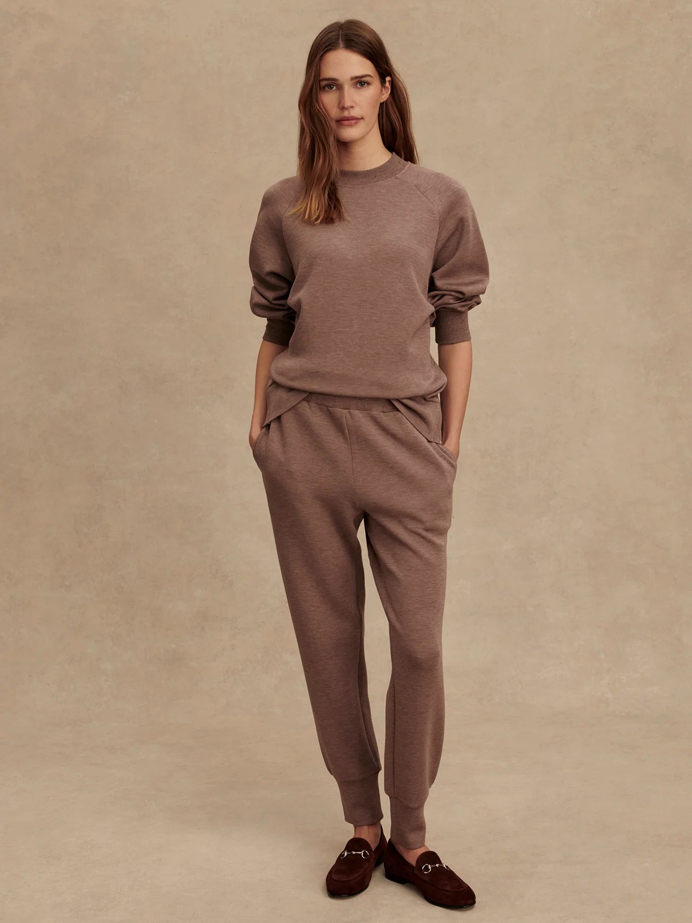 The Slim Cuff Pant 27.5 by Varley | Deep Taupe Marl Fleck
