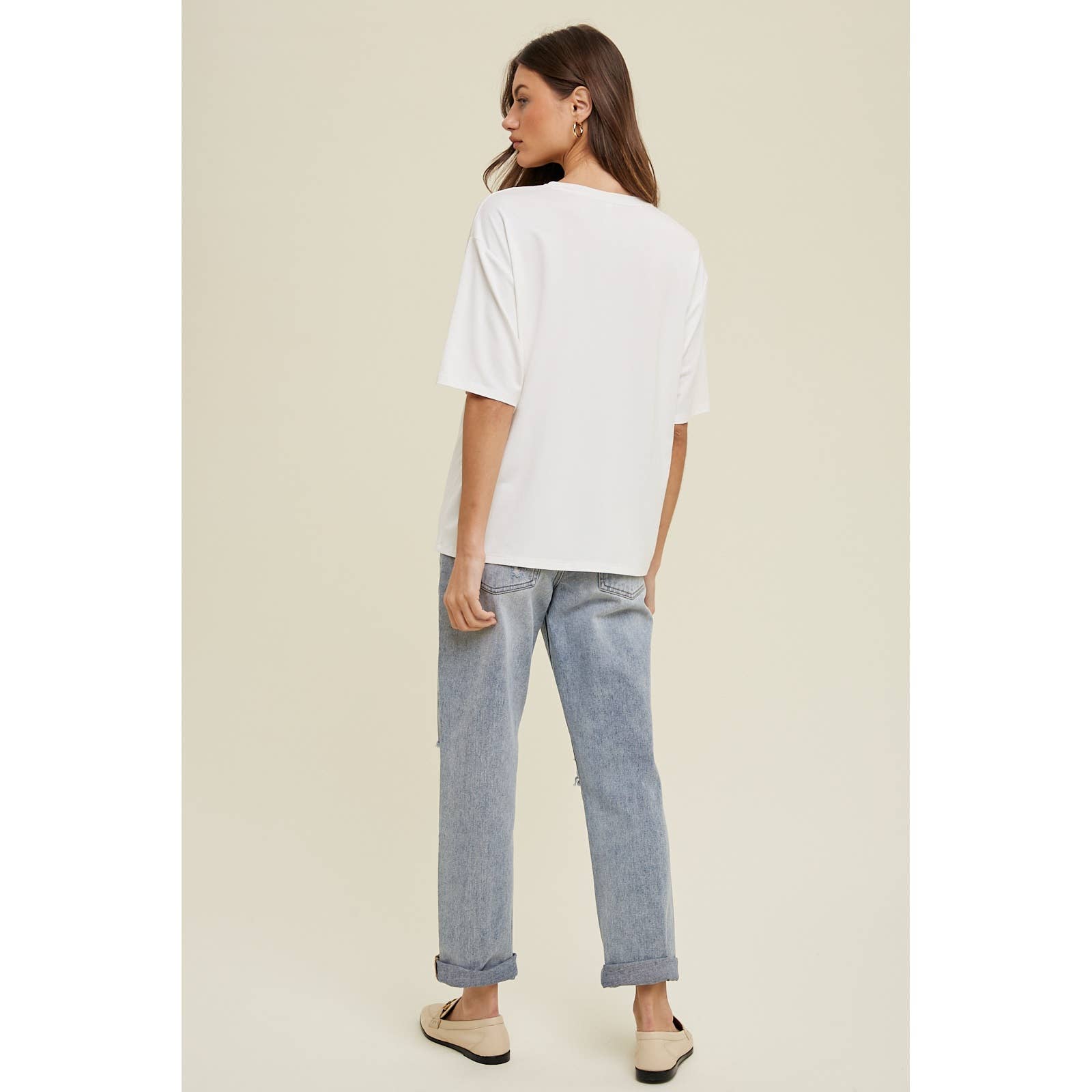 Drop Shoulder V-Neck Top by Wishlist Apparel | Off White - Zen&Zip