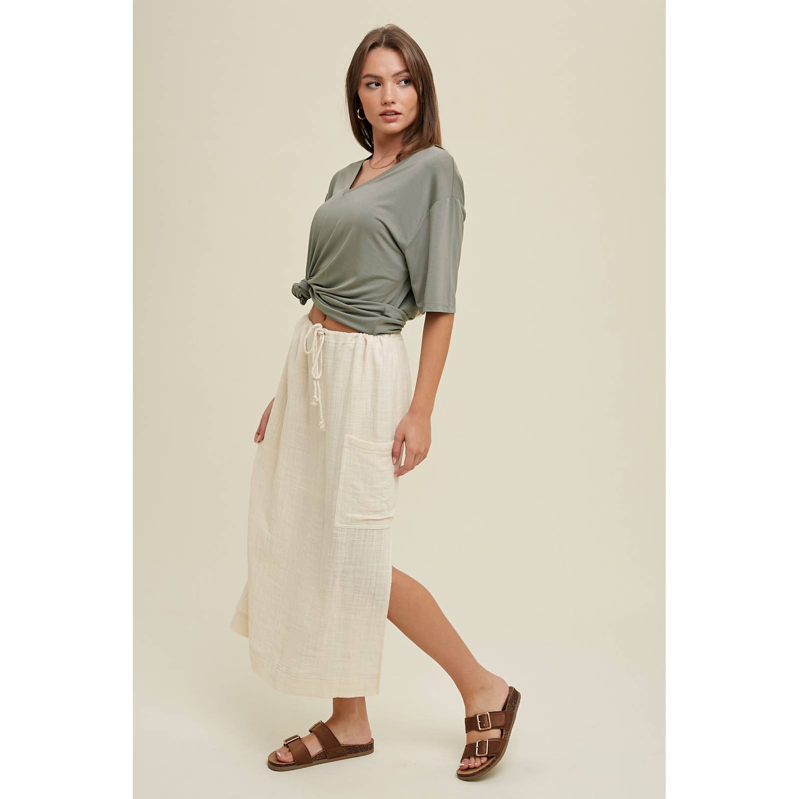 Drop Shoulder V-Neck Knit Top by Wishlist Apparel | G. Mint - Zen&Zip