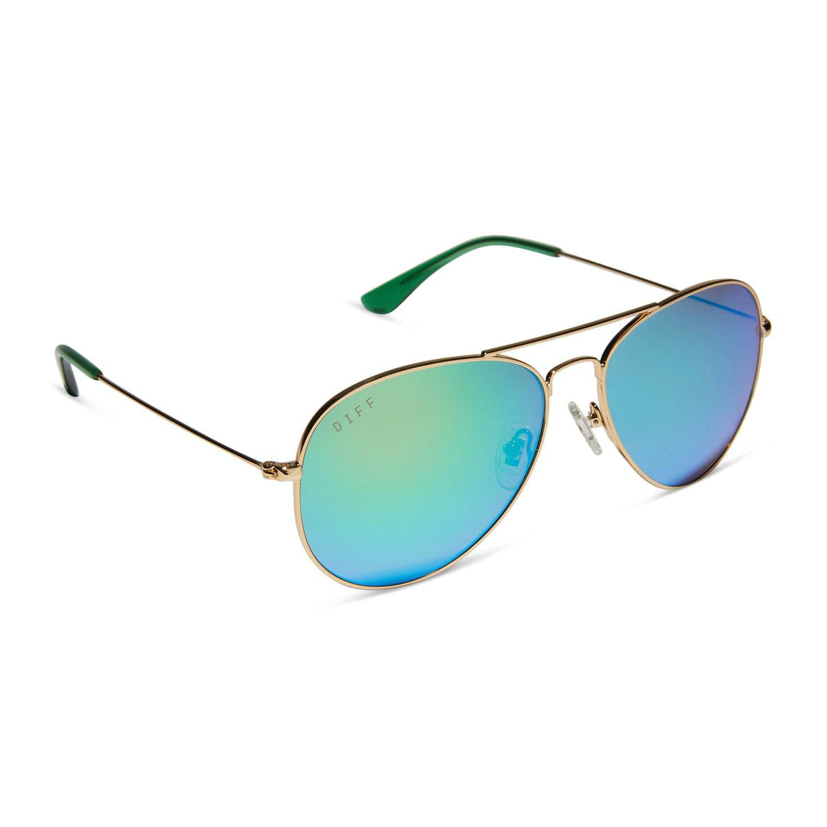 Diff Eyewear Gold and Green Sunglasses Diff Eyewear - Scarlett - Gold Turquoise Ice Mirror  main image 2