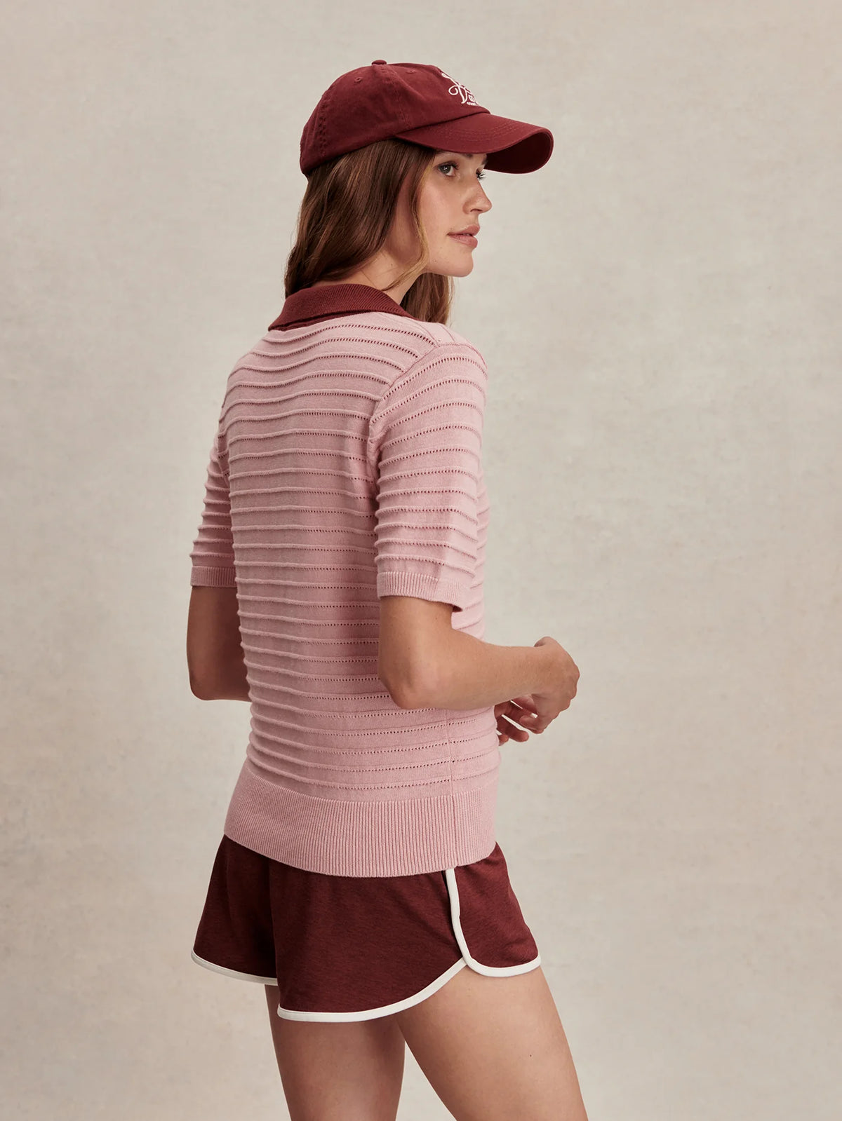 Wren Knit Polo by Varley | Zephyr Mauve/Port