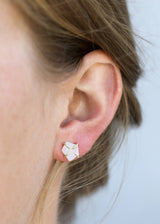 Druzy Prong - White - Gold Earrings