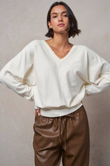 V-Neck Drop Shoulder Sweater by Fashion Week| Ivory