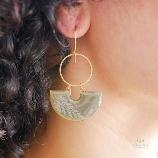 Emerald Fern Moon Shadow Earrings - Zen&Zip