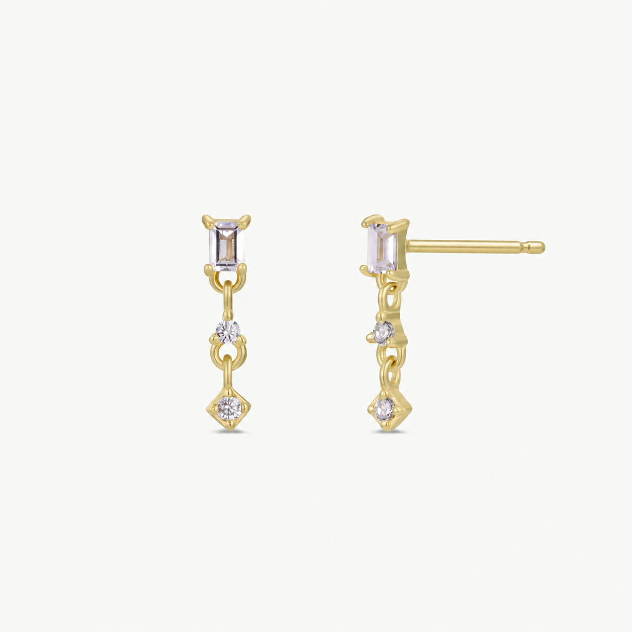 Mini Baguette Drop Earrings - White - Zen&Zip