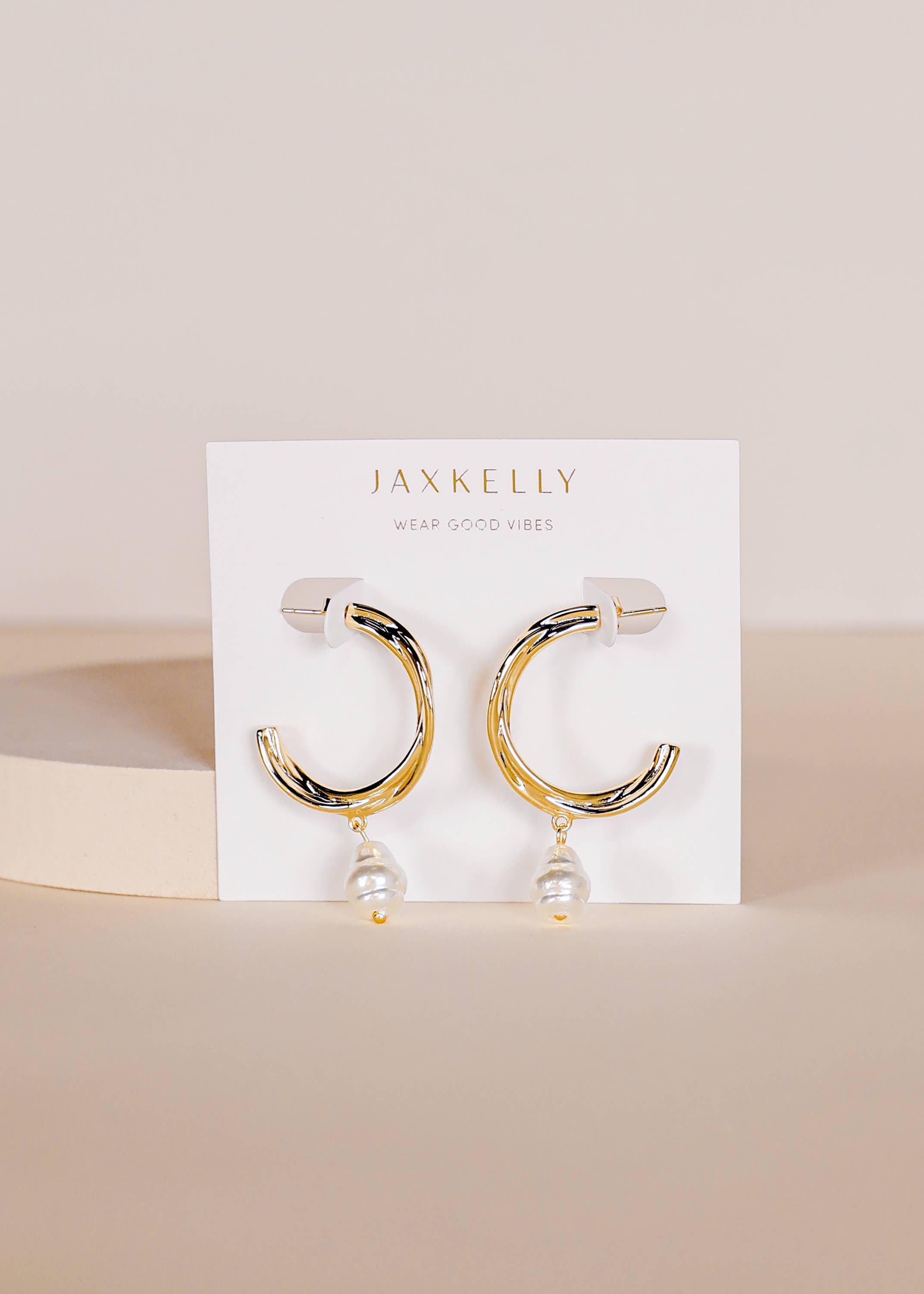 Twisted Pearl Drop Hoop by JaxKelly | Gold Earrings - Zen&Zip