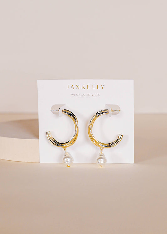 Twisted Pearl Drop Hoop by JaxKelly | Gold Earrings - Zen&Zip
