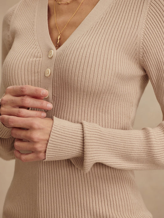 Blanca VNeck Rib Knit Top by Varley | Cement