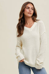 Raw Edge Detail V-Neck Sweater by Wishlist Apparel | Off White - Zen&Zip