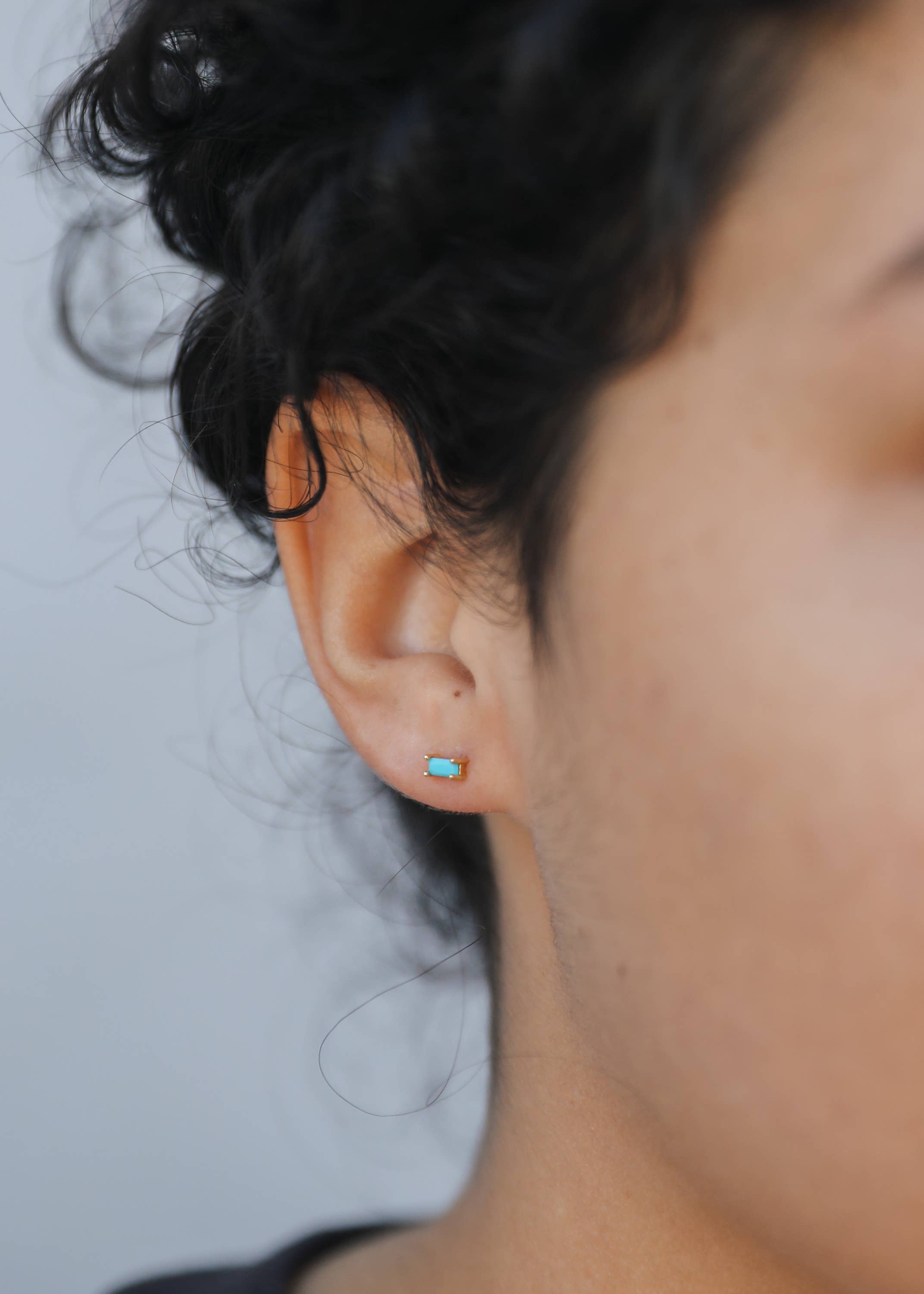 Baguette - Turquoise - Gold Earrings