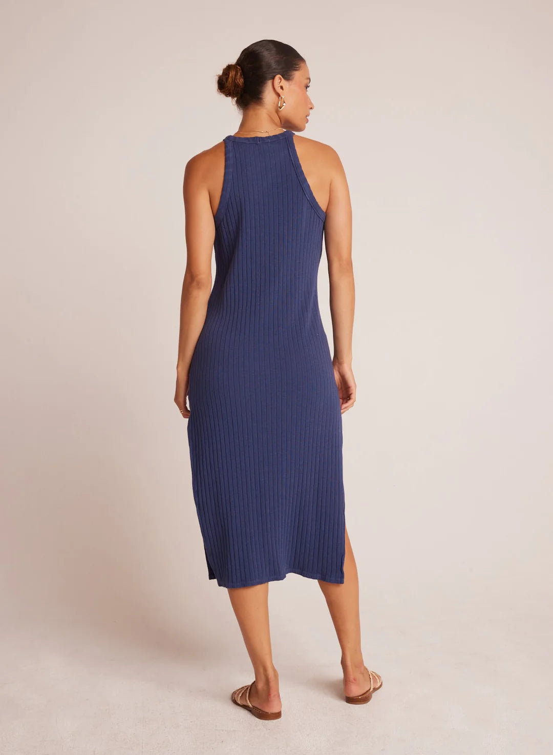 Fitted Halter Midi Dress Nautical Navy