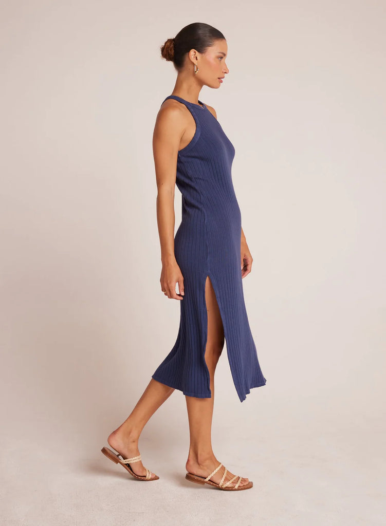 Fitted Halter Midi Dress Nautical Navy
