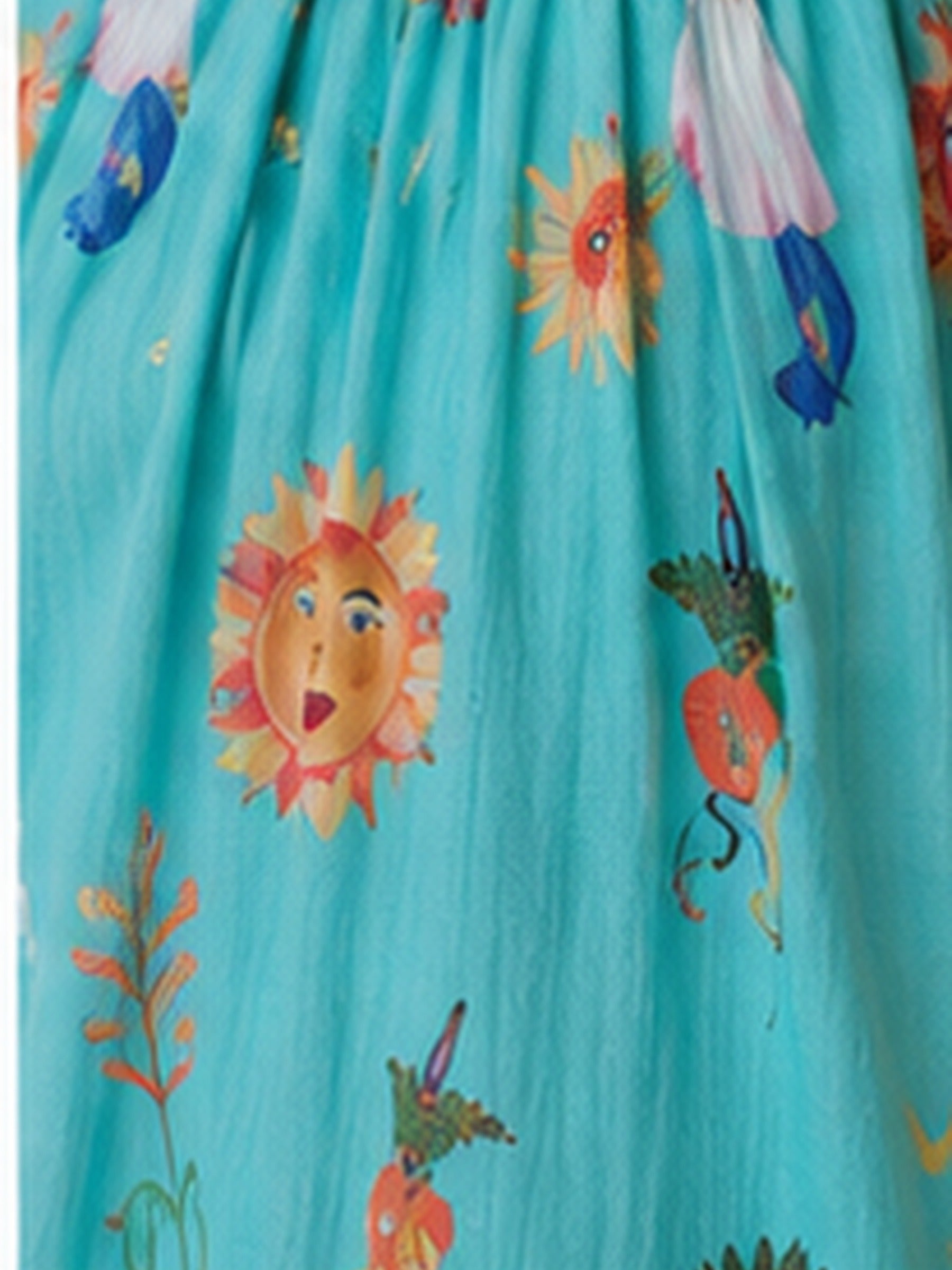 Giulia Dress by Scandal Italy in Aqua, neckline and print detail
