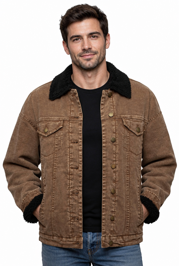 Sherpa Lined Trucker Jacket by Scully Leather | Caramel
