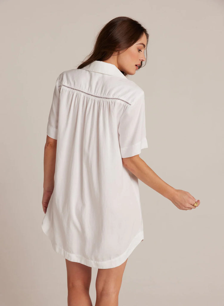 Ladder Trim Shirt Dress White