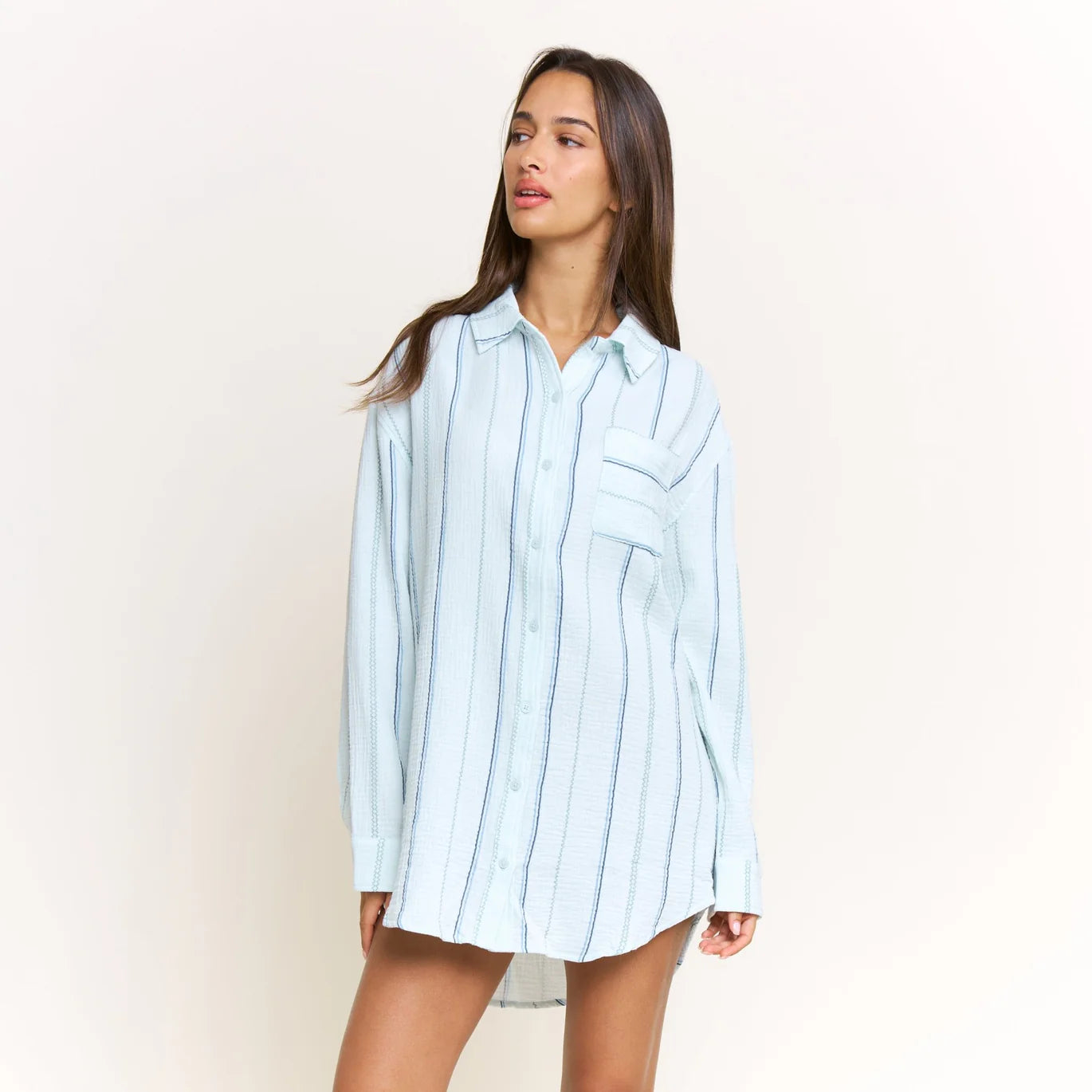 Long Weekend Sleepshirt by Honeydew | Aqua Southwest Stripe