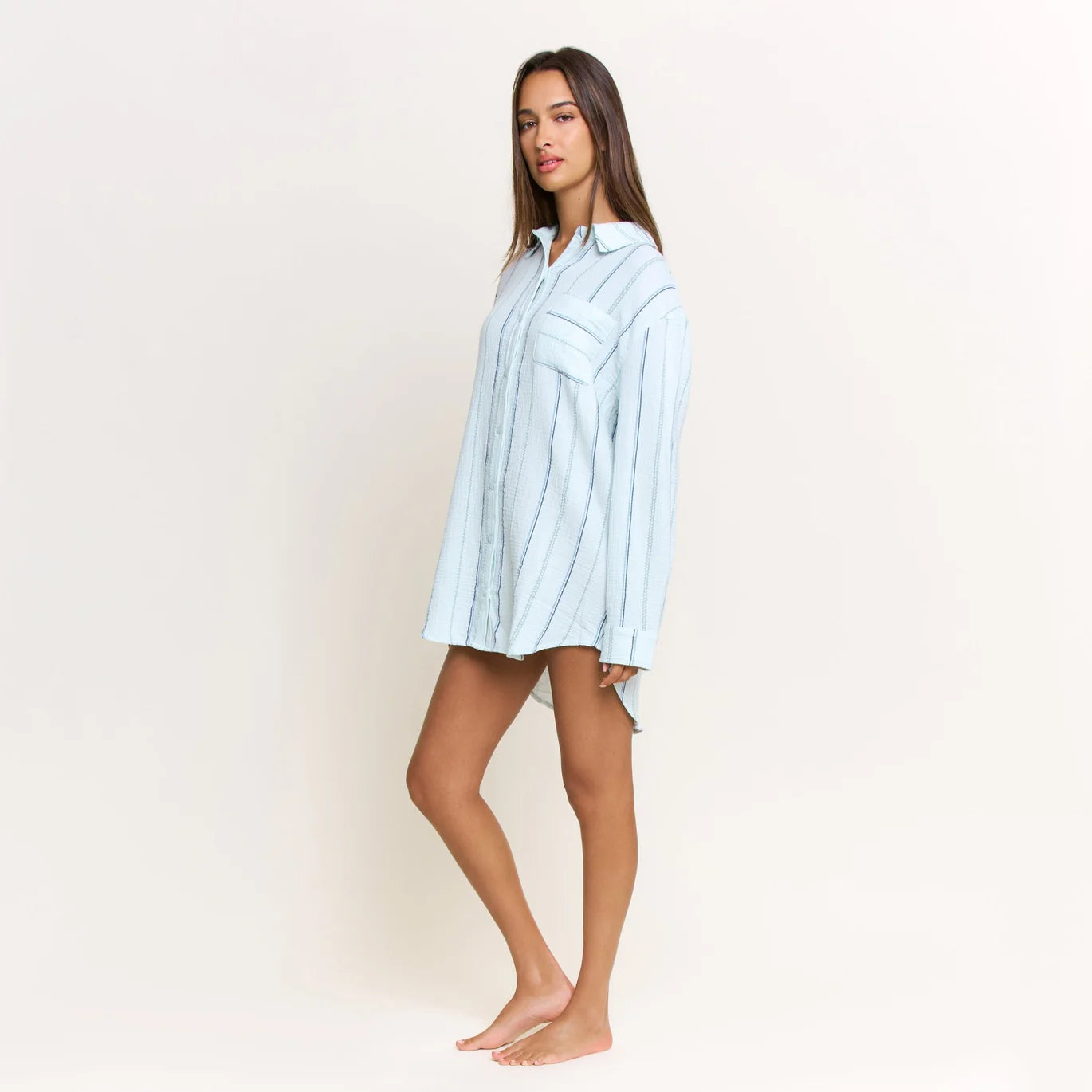 Long Weekend Sleepshirt by Honeydew | Aqua Southwest Stripe