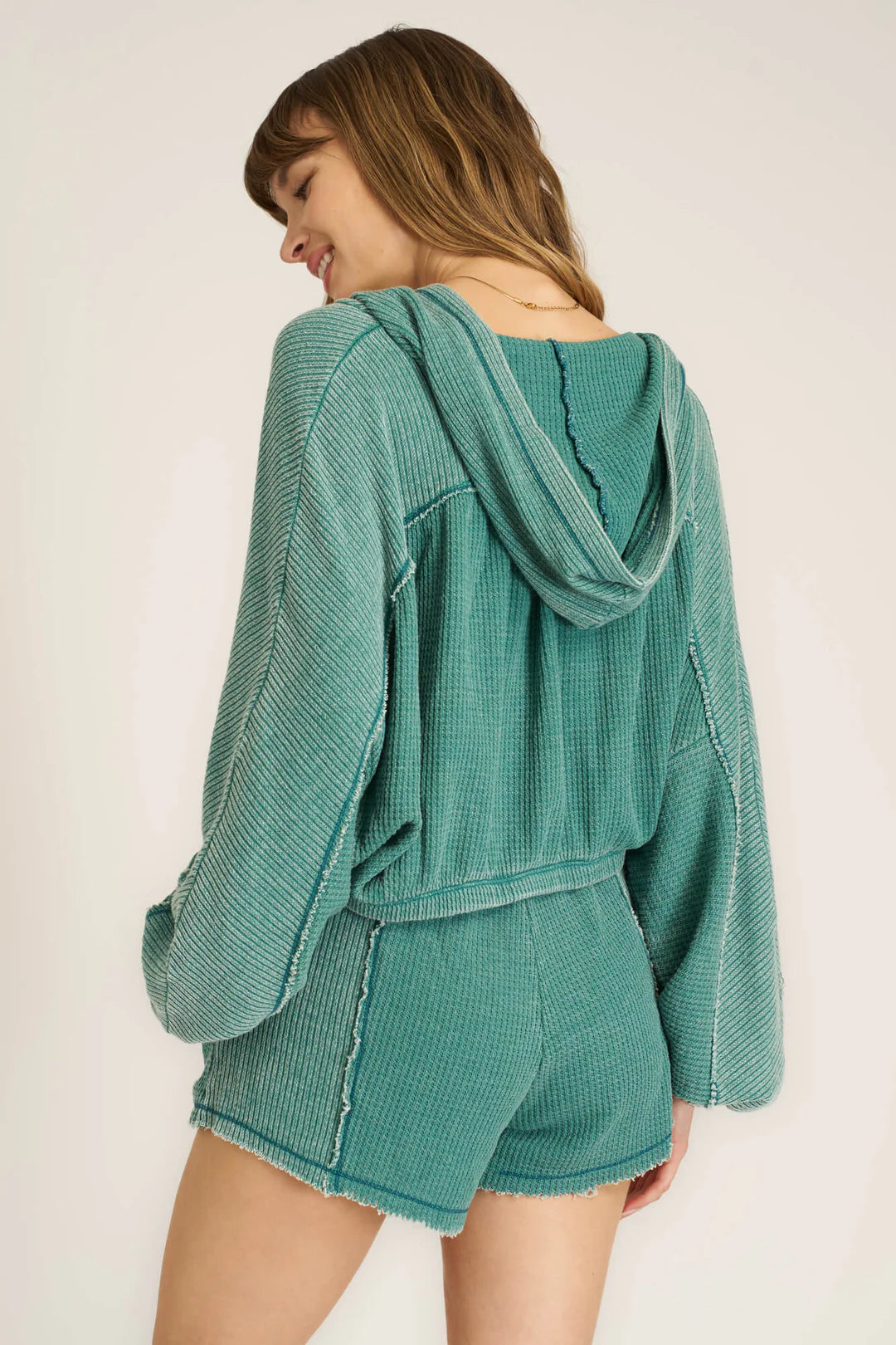 Dante Seamed Burnout Thermal Hoodie Pacific Teal