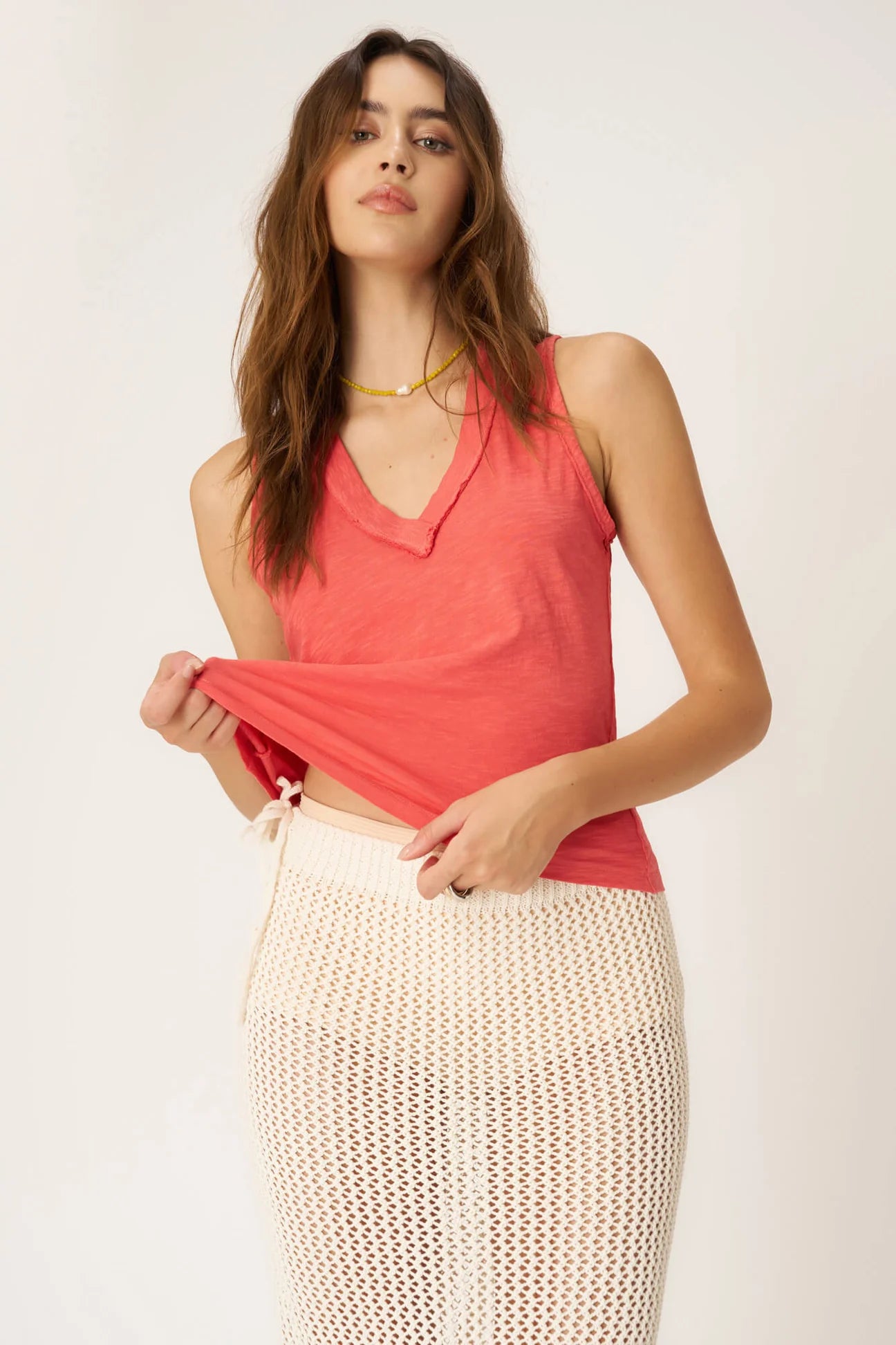 Let Me Know Slub VNeck Tank Sunset Coral