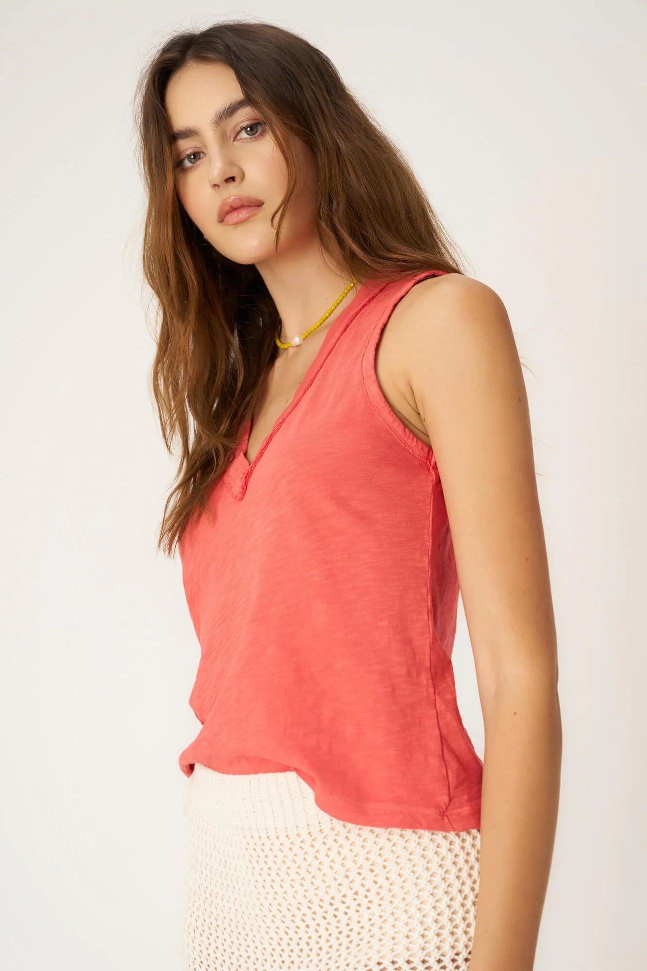 Let Me Know Slub VNeck Tank Sunset Coral