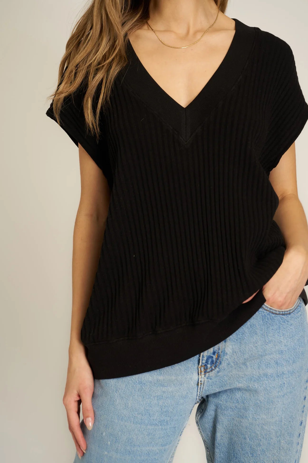 Lost in Love Oversized Sweater Vest Black