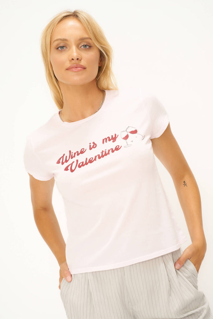 Wine Is My Valentine Tee Cosmo Pink