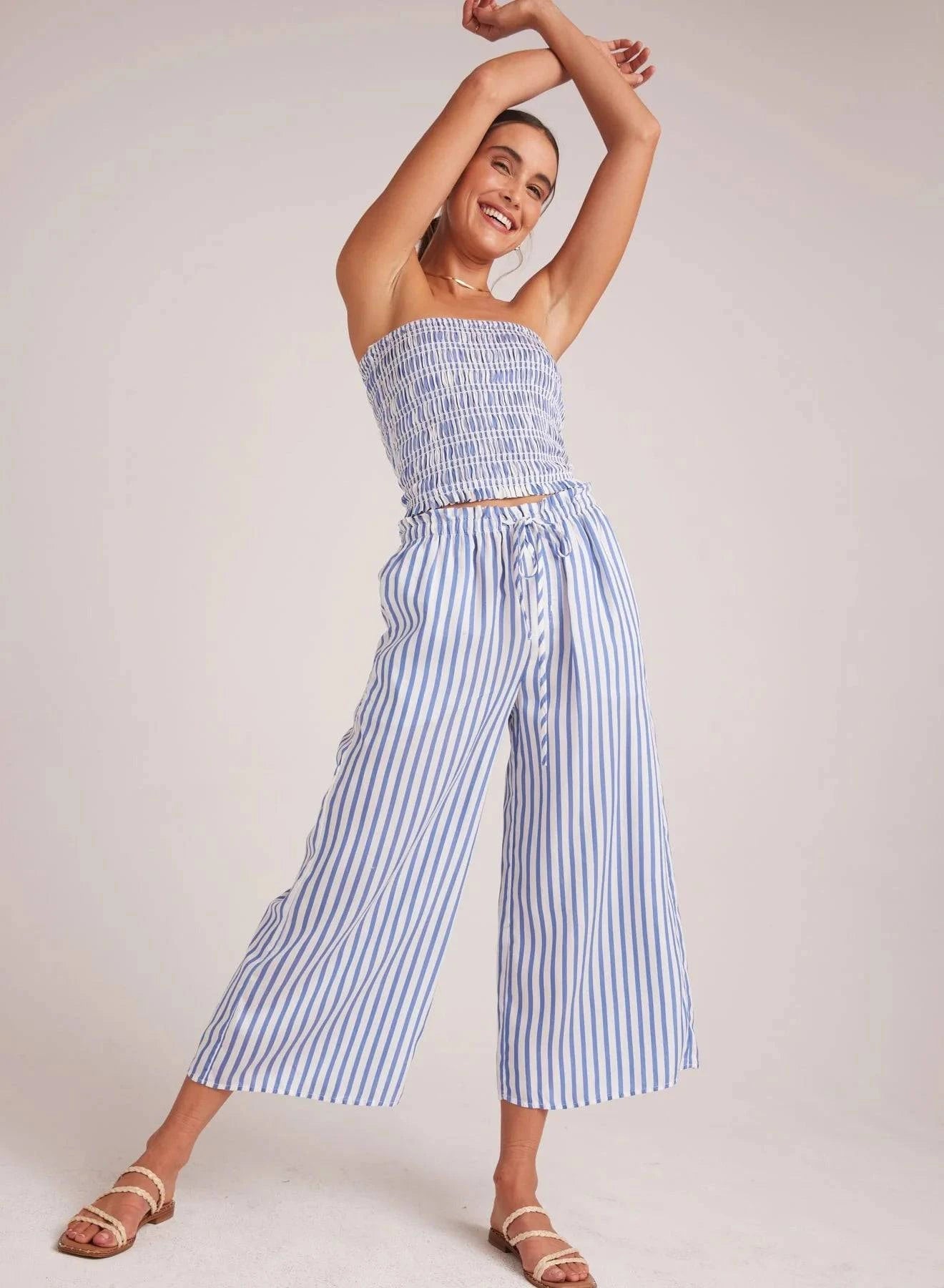 Ruffle Waist Wide Leg Crop  by Bella Dahl | Bahia Breeze Stripe