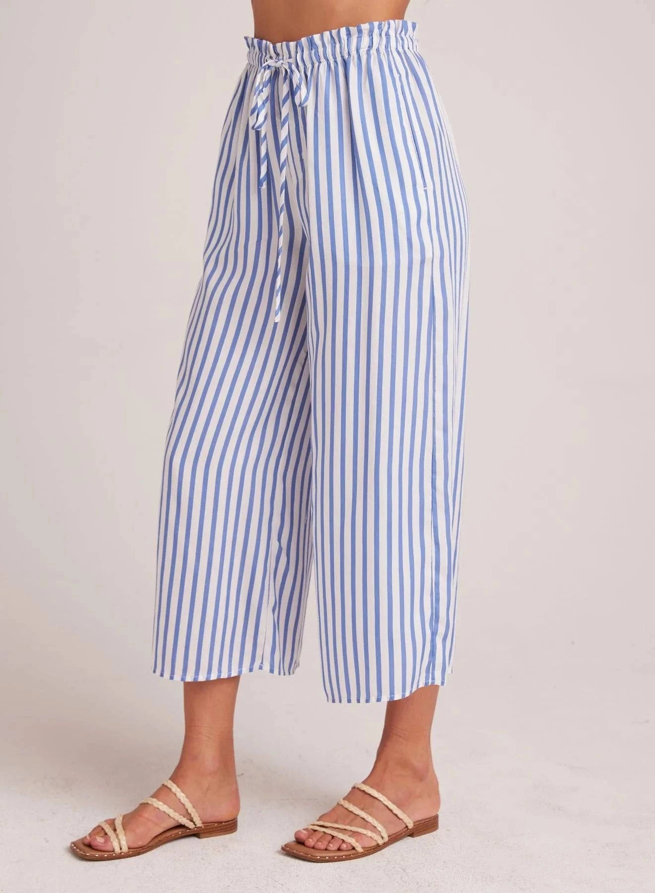 Ruffle Waist Wide Leg Crop  by Bella Dahl | Bahia Breeze Stripe