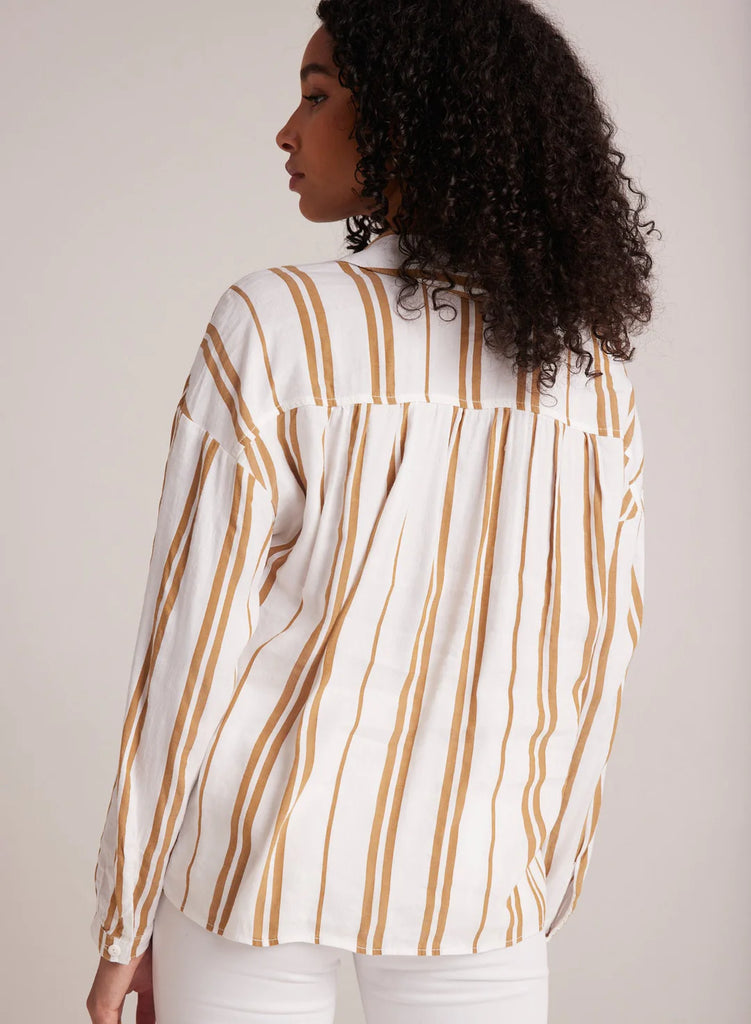 Shirred Shoulder Pullover Redwood Stripe