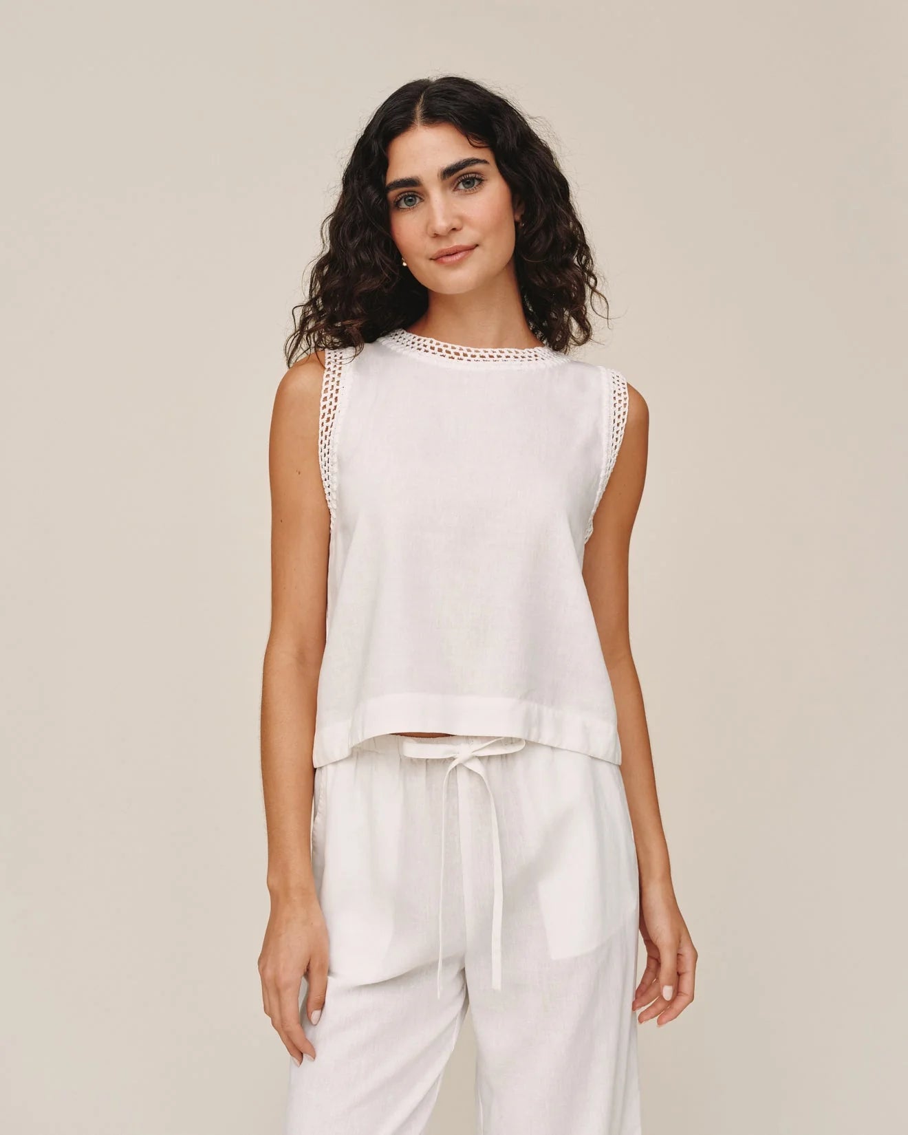 Sleeveless Crochet Edge Top by Bella Dahl | Ivory Sand