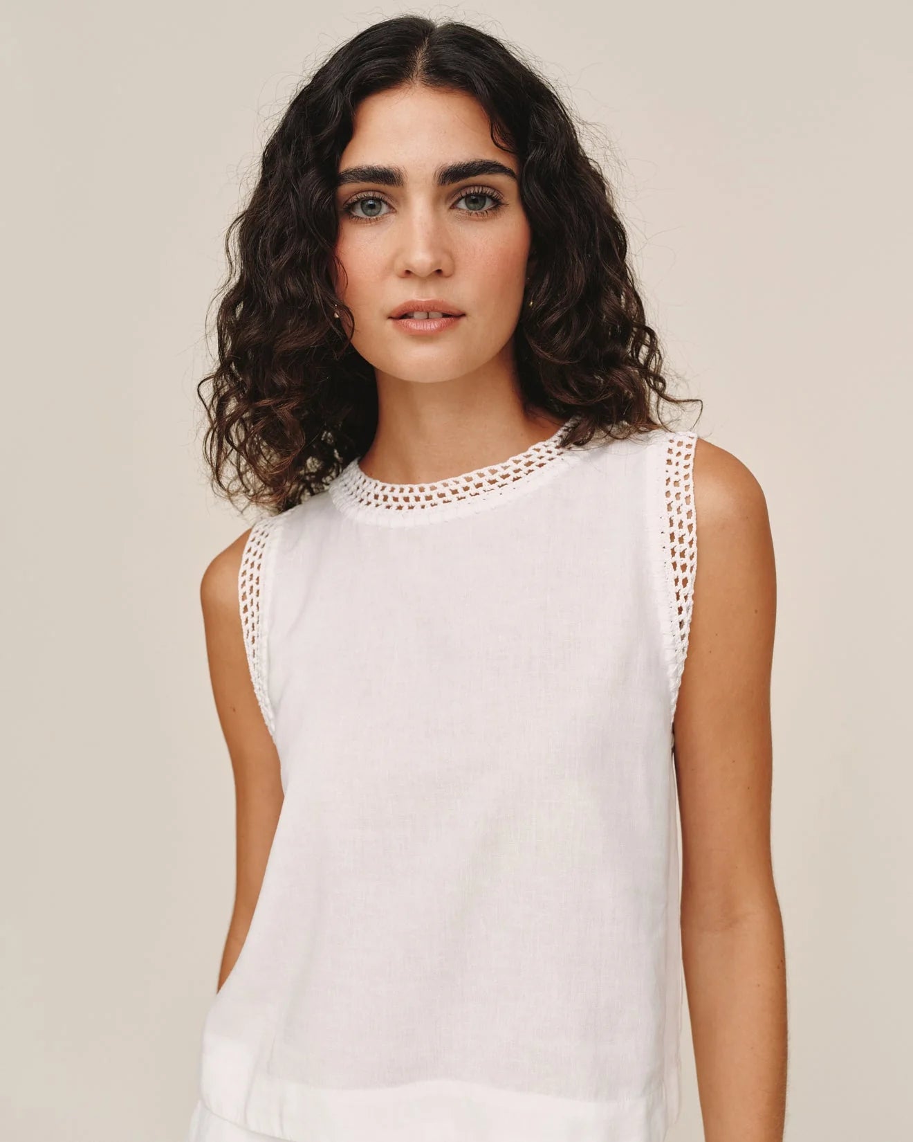 Sleeveless Crochet Edge Top by Bella Dahl | Ivory Sand
