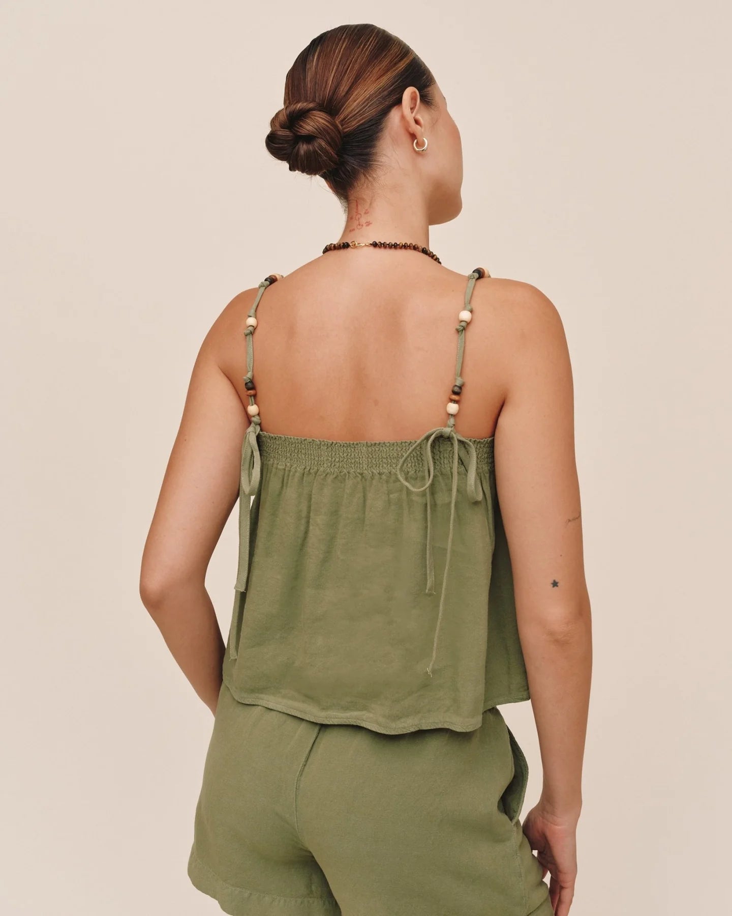 Smocked Beaded Strap Tank by Bella Dahl | Olive Leaf