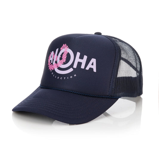 Lei ALOHA Trucker Hat by Alpha Collection | Lilac/Navy