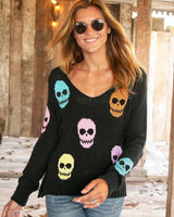 Multi Skulls V Neck Cotton