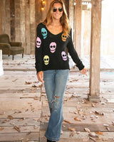 Multi Skulls V Neck Cotton